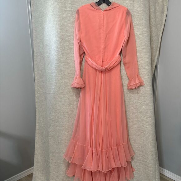 Vintage 1960s Jack Bryan Gown Peach Chiffon Belted Maxi Dress - size 10 - Picture 8 of 16